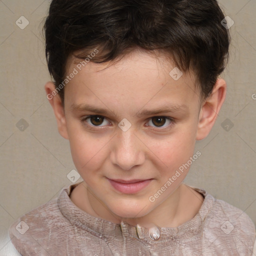 Joyful white child male with short  brown hair and brown eyes