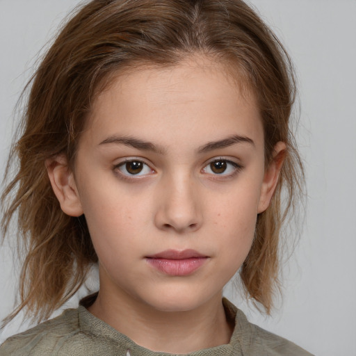 Neutral white child female with medium  brown hair and brown eyes