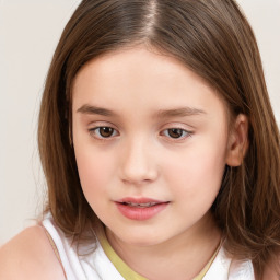 Neutral white child female with long  brown hair and brown eyes