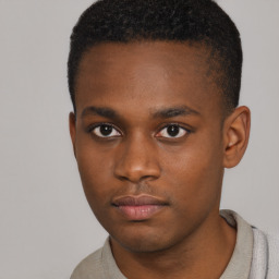 Neutral black young-adult male with short  brown hair and brown eyes