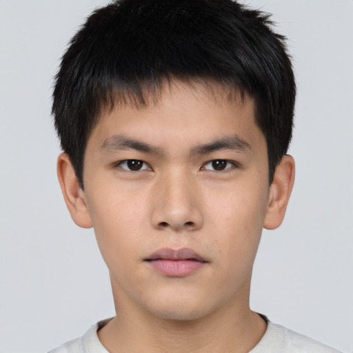Neutral asian young-adult male with short  brown hair and brown eyes