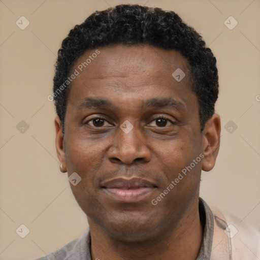 Neutral latino adult male with short  black hair and brown eyes