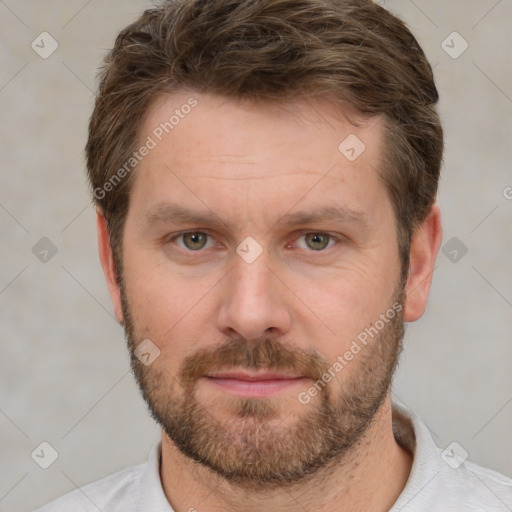 Neutral white adult male with short  brown hair and brown eyes