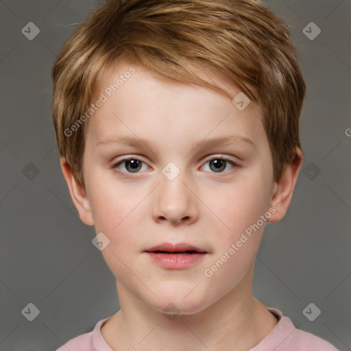 Neutral white child female with short  brown hair and brown eyes