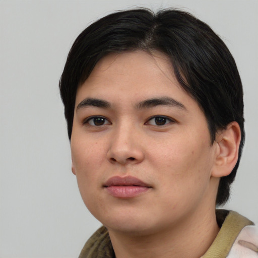 Neutral asian young-adult male with medium  brown hair and brown eyes