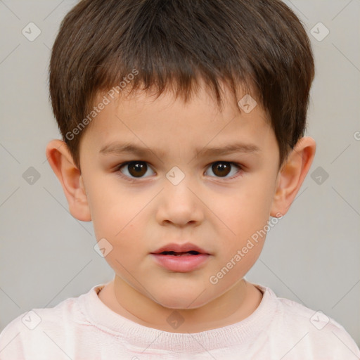 Neutral white child male with short  brown hair and brown eyes