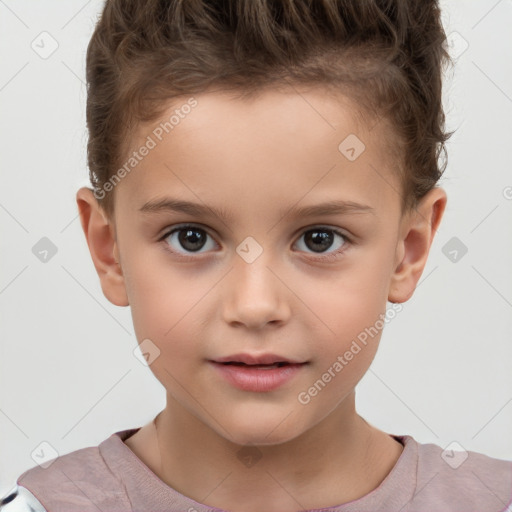 Joyful white child male with short  brown hair and brown eyes