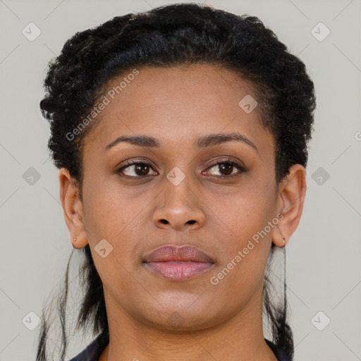 Neutral black young-adult female with short  brown hair and brown eyes