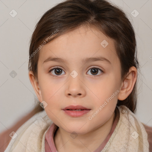 Neutral white child female with medium  brown hair and brown eyes