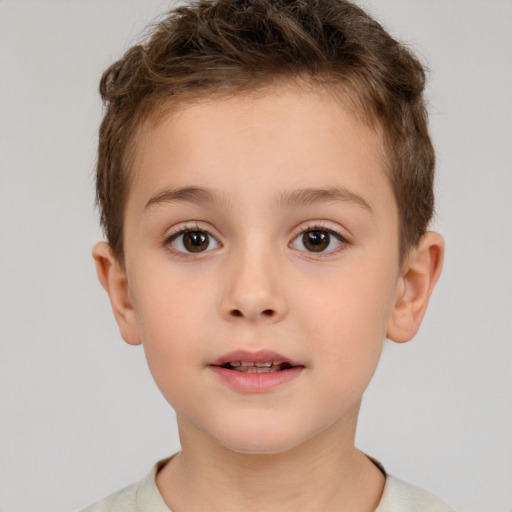 Neutral white child male with short  brown hair and brown eyes