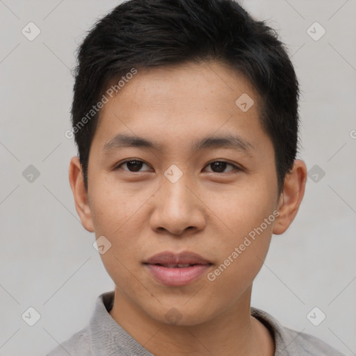 Neutral asian young-adult male with short  black hair and brown eyes