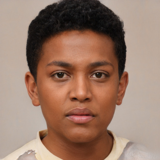Neutral black young-adult male with short  brown hair and brown eyes
