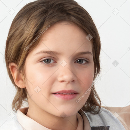 Neutral white child female with medium  brown hair and brown eyes