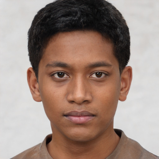 Neutral black young-adult male with short  brown hair and brown eyes