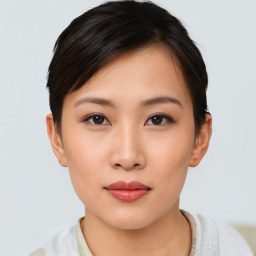 Neutral asian young-adult female with short  black hair and brown eyes