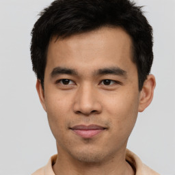 Neutral asian young-adult male with short  brown hair and brown eyes