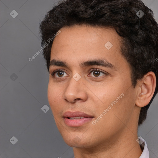 Neutral white young-adult male with short  black hair and brown eyes