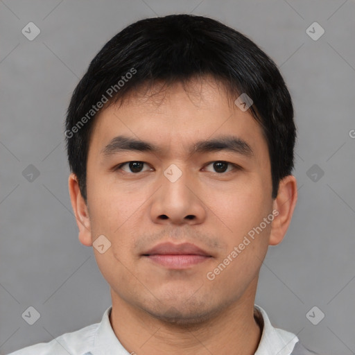 Neutral asian young-adult male with short  black hair and brown eyes