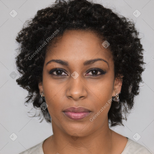 Neutral black young-adult female with medium  black hair and brown eyes