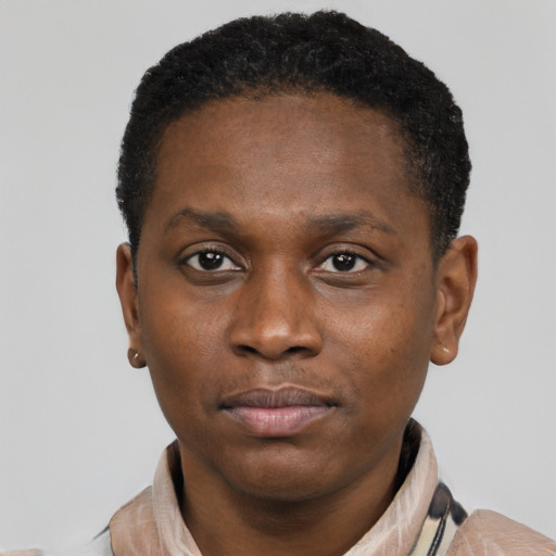 Neutral black young-adult male with short  brown hair and brown eyes