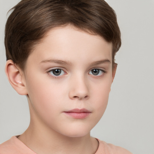 Neutral white child female with short  brown hair and brown eyes