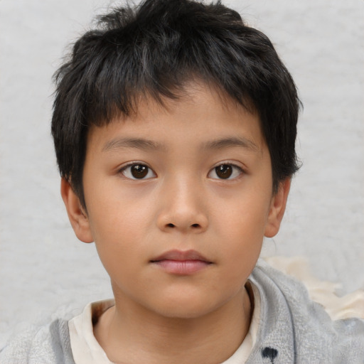 Neutral asian child male with short  brown hair and brown eyes