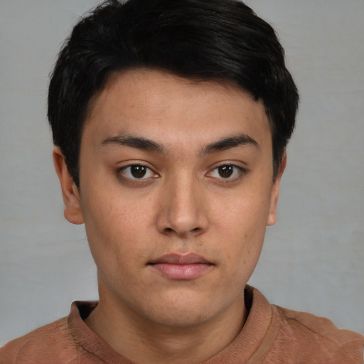 Neutral asian young-adult male with short  brown hair and brown eyes