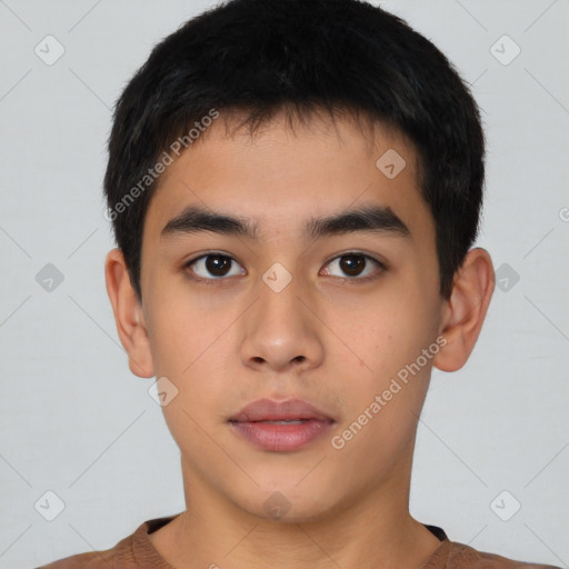 Neutral asian young-adult male with short  black hair and brown eyes