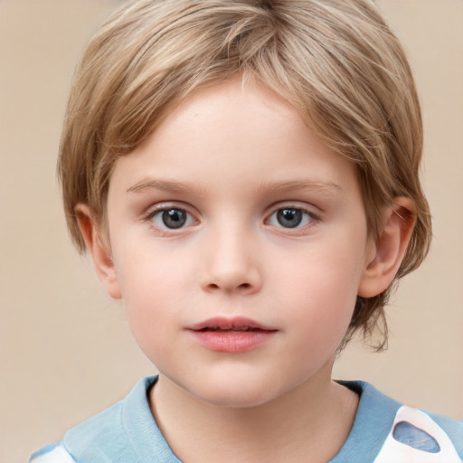 Neutral white child female with medium  brown hair and grey eyes