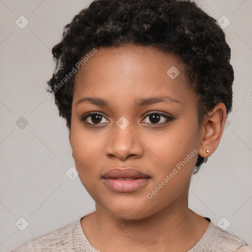 Neutral black young-adult female with short  brown hair and brown eyes