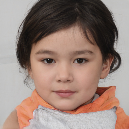 Neutral white child female with medium  brown hair and brown eyes