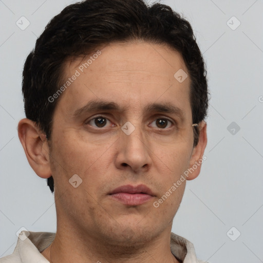 Neutral white adult male with short  brown hair and brown eyes