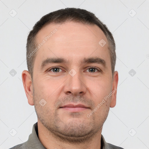 Neutral white adult male with short  brown hair and brown eyes