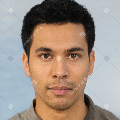 Neutral asian young-adult male with short  brown hair and brown eyes