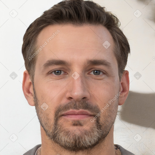 Neutral white adult male with short  brown hair and brown eyes