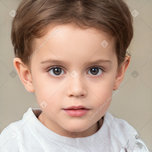 Neutral white child female with short  brown hair and brown eyes