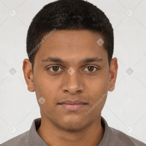 Neutral latino young-adult male with short  brown hair and brown eyes