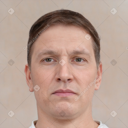 Neutral white adult male with short  brown hair and brown eyes