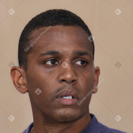 Neutral black young-adult male with short  brown hair and brown eyes