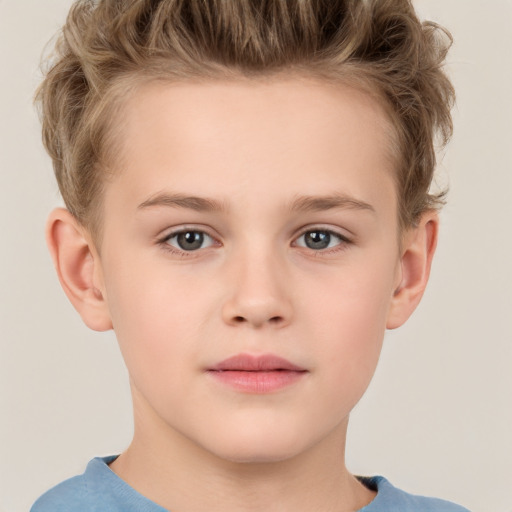 Neutral white child male with short  brown hair and grey eyes