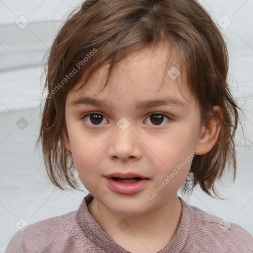 Neutral white child female with medium  brown hair and brown eyes
