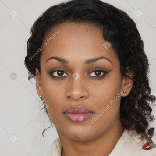 Neutral black young-adult female with long  black hair and brown eyes