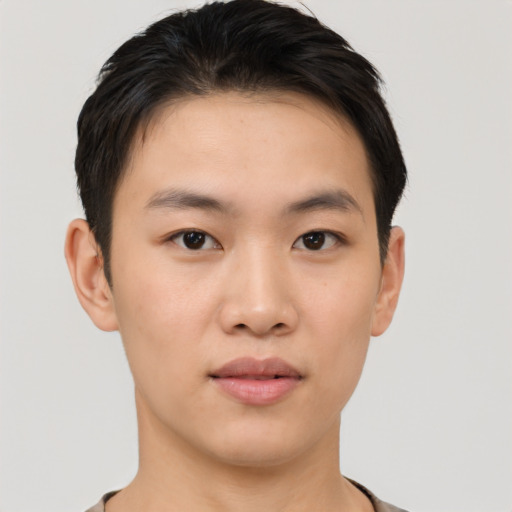 Neutral asian young-adult male with short  brown hair and brown eyes