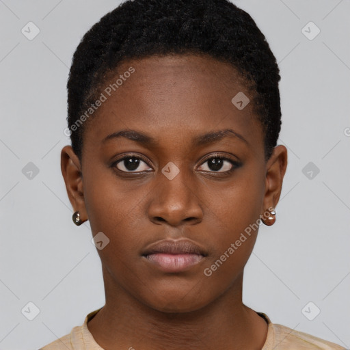 Neutral black young-adult female with short  brown hair and brown eyes