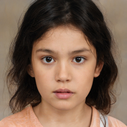 Neutral white child female with medium  brown hair and brown eyes