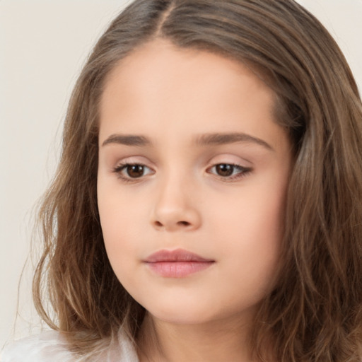 Neutral white child female with long  brown hair and brown eyes