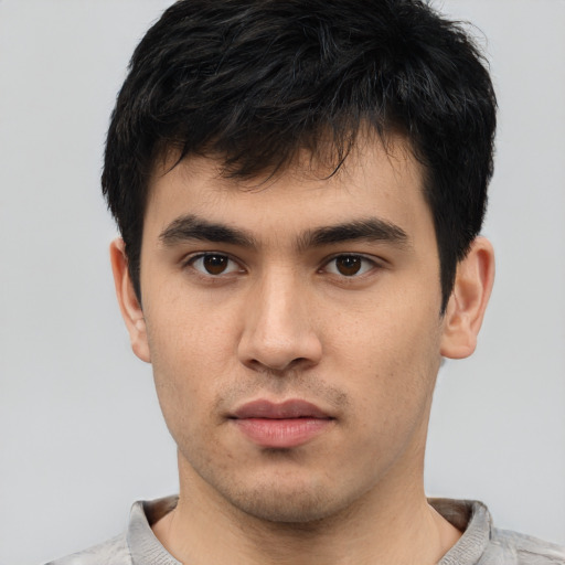 Neutral asian young-adult male with short  black hair and brown eyes