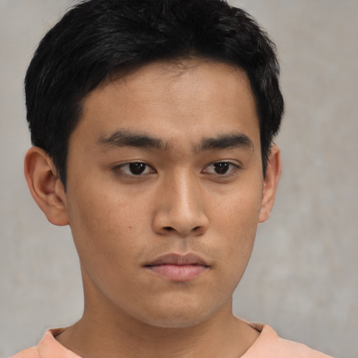 Neutral asian young-adult male with short  black hair and brown eyes