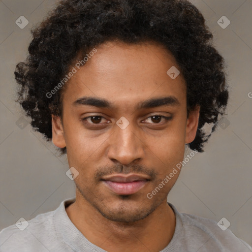 Neutral black young-adult male with short  brown hair and brown eyes