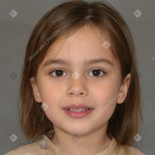 Neutral white child female with medium  brown hair and brown eyes